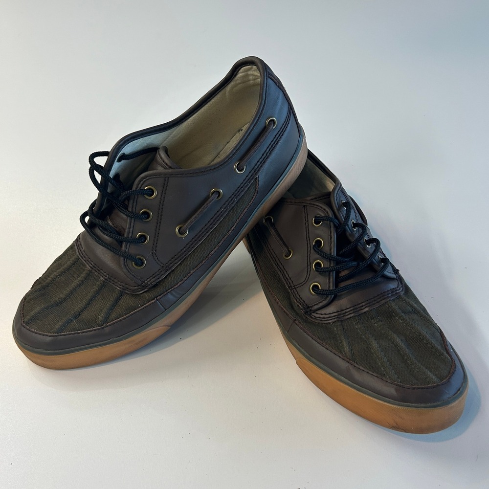 Polo Ralph Lauren Parkstone Low Brown Leather Canvas Duck Boat Shoes Mens 11D